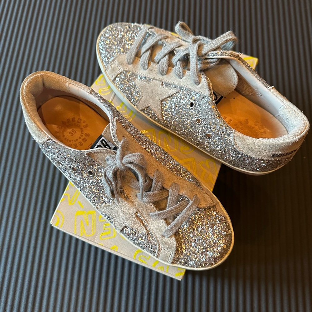Golden Goose Silver Glitter Star Sneakers